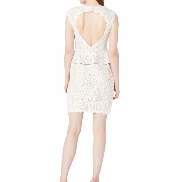 Betsy & Adam White/Blush Lace Peplum Illusion Sheath Dress Size 12 - Picture 5 of 12